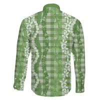 Hawaiian Ohia Lehua Lei Family Matching Off The Shoulder Long Sleeve Dress and Hawaiian Shirt Plaid Palaka Omaomao Pattern - Polynesian Pride