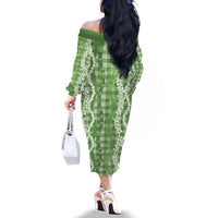 Hawaiian Ohia Lehua Lei Family Matching Off The Shoulder Long Sleeve Dress and Hawaiian Shirt Plaid Palaka Omaomao Pattern - Polynesian Pride