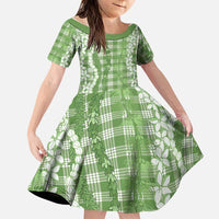 Hawaiian Ohia Lehua Lei Family Matching Short Sleeve Bodycon Dress and Hawaiian Shirt Plaid Palaka Omaomao Pattern - Polynesian Pride