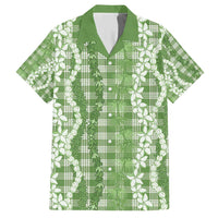 Hawaiian Ohia Lehua Lei Family Matching Short Sleeve Bodycon Dress and Hawaiian Shirt Plaid Palaka Omaomao Pattern - Polynesian Pride