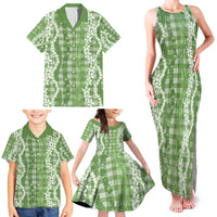 Hawaiian Ohia Lehua Lei Family Matching Tank Maxi Dress and Hawaiian Shirt Plaid Palaka Omaomao Pattern - Polynesian Pride