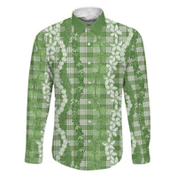 Hawaiian Ohia Lehua Lei Family Matching Tank Maxi Dress and Hawaiian Shirt Plaid Palaka Omaomao Pattern LT9 Dad's Shirt - Long Sleeve Green - Polynesian Pride