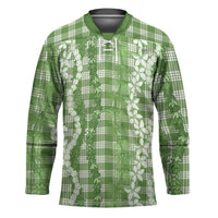 Hawaiian Ohia Lehua Lei Hockey Jersey Plaid Palaka Omaomao Pattern LT9 Unisex Green - Polynesian Pride