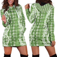 Hawaiian Ohia Lehua Lei Hoodie Dress Plaid Palaka Omaomao Pattern - Polynesian Pride