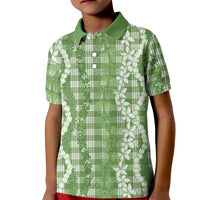 Hawaiian Ohia Lehua Lei Kid Polo Shirt Plaid Palaka Omaomao Pattern LT9 Kid Green - Polynesian Pride