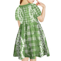 Hawaiian Ohia Lehua Lei Kid Short Sleeve Dress Plaid Palaka Omaomao Pattern LT9 - Polynesian Pride