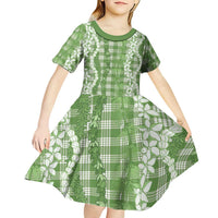 Hawaiian Ohia Lehua Lei Kid Short Sleeve Dress Plaid Palaka Omaomao Pattern LT9 - Polynesian Pride