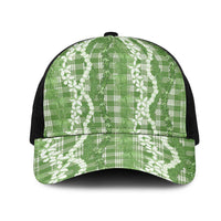 Hawaiian Ohia Lehua Lei Mesh Trucker Cap Plaid Palaka Omaomao Pattern LT9 One Size Black Green - Polynesian Pride
