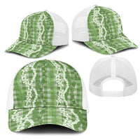 Hawaiian Ohia Lehua Lei Mesh Trucker Cap Plaid Palaka Omaomao Pattern LT9 - Polynesian Pride