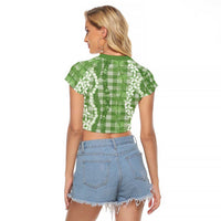 Hawaiian Ohia Lehua Lei Raglan Cropped T Shirt Plaid Palaka Omaomao Pattern LT9 - Polynesian Pride