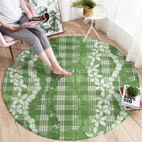 Hawaiian Ohia Lehua Lei Round Carpet Plaid Palaka Omaomao Pattern - Polynesian Pride