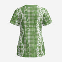 Hawaiian Ohia Lehua Lei Scrub Top Plaid Palaka Omaomao Pattern LT9 - Polynesian Pride