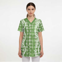 Hawaiian Ohia Lehua Lei Scrub Top Plaid Palaka Omaomao Pattern LT9 - Polynesian Pride