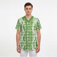 Hawaiian Ohia Lehua Lei Scrub Top Plaid Palaka Omaomao Pattern LT9 - Polynesian Pride