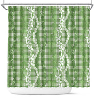 Hawaiian Ohia Lehua Lei Shower Curtain Plaid Palaka Omaomao Pattern - Polynesian Pride