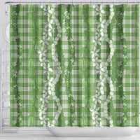 Hawaiian Ohia Lehua Lei Shower Curtain Plaid Palaka Omaomao Pattern - Polynesian Pride