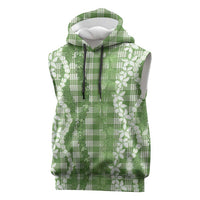 Hawaiian Ohia Lehua Lei Sleeveless Hoodie Plaid Palaka Omaomao Pattern LT9 Green - Polynesian Pride