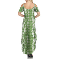 Hawaiian Ohia Lehua Lei Summer Maxi Dress Plaid Palaka Omaomao Pattern LT9 - Polynesian Pride