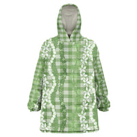 Hawaiian Ohia Lehua Lei Wearable Blanket Hoodie Plaid Palaka Omaomao Pattern LT9 One Size Green - Polynesian Pride