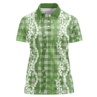 Hawaiian Ohia Lehua Lei Women Polo Shirt Plaid Palaka Omaomao Pattern LT9 Female Green - Polynesian Pride
