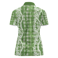 Hawaiian Ohia Lehua Lei Women Polo Shirt Plaid Palaka Omaomao Pattern - Polynesian Pride