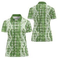 Hawaiian Ohia Lehua Lei Women Polo Shirt Plaid Palaka Omaomao Pattern LT9 - Polynesian Pride