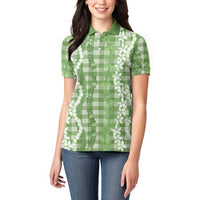 Hawaiian Ohia Lehua Lei Women Polo Shirt Plaid Palaka Omaomao Pattern LT9 - Polynesian Pride