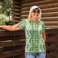 Hawaiian Ohia Lehua Lei Women Polo Shirt Plaid Palaka Omaomao Pattern - Polynesian Pride