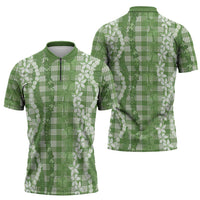 Hawaiian Ohia Lehua Lei Zipper Polo Shirt Plaid Palaka Omaomao Pattern LT9 - Polynesian Pride