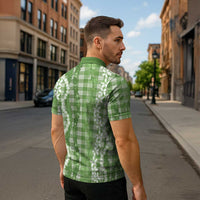 Hawaiian Ohia Lehua Lei Zipper Polo Shirt Plaid Palaka Omaomao Pattern LT9 - Polynesian Pride