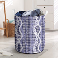Hawaiian Ohia Lehua Lei Laundry Basket Plaid Palaka Uliuli hohonu Pattern LT9 Navy - Polynesian Pride