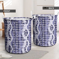 Hawaiian Ohia Lehua Lei Laundry Basket Plaid Palaka Uliuli hohonu Pattern LT9 - Polynesian Pride