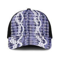 Hawaiian Ohia Lehua Lei Baseball Net Cap Plaid Palaka Uliuli hohonu Pattern LT9 One Size Black Navy - Polynesian Pride