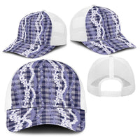 Hawaiian Ohia Lehua Lei Baseball Net Cap Plaid Palaka Uliuli hohonu Pattern LT9 - Polynesian Pride