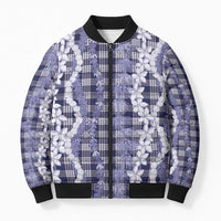 Hawaiian Ohia Lehua Lei Bomber Puffer Jacket Plaid Palaka Uliuli hohonu Pattern LT9 Unisex Navy - Polynesian Pride