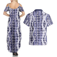 Hawaiian Ohia Lehua Lei Couples Matching Summer Maxi Dress and Hawaiian Shirt Plaid Palaka Uliuli hohonu Pattern LT9 - Polynesian Pride