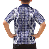 Hawaiian Ohia Lehua Lei Family Matching Long Sleeve Bodycon Dress and Hawaiian Shirt Plaid Palaka Uliuli hohonu Pattern - Polynesian Pride