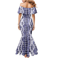 Hawaiian Ohia Lehua Lei Family Matching Mermaid Dress and Hawaiian Shirt Plaid Palaka Uliuli hohonu Pattern - Polynesian Pride