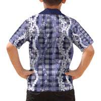 Hawaiian Ohia Lehua Lei Family Matching Off The Shoulder Long Sleeve Dress and Hawaiian Shirt Plaid Palaka Uliuli hohonu Pattern - Polynesian Pride