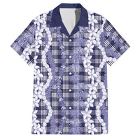 Hawaiian Ohia Lehua Lei Family Matching Off The Shoulder Long Sleeve Dress and Hawaiian Shirt Plaid Palaka Uliuli hohonu Pattern - Polynesian Pride