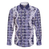 Hawaiian Ohia Lehua Lei Family Matching Off The Shoulder Long Sleeve Dress and Hawaiian Shirt Plaid Palaka Uliuli hohonu Pattern - Polynesian Pride