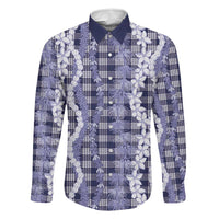 Hawaiian Ohia Lehua Lei Family Matching Off The Shoulder Long Sleeve Dress and Hawaiian Shirt Plaid Palaka Uliuli hohonu Pattern - Polynesian Pride