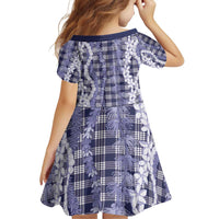 Hawaiian Ohia Lehua Lei Family Matching Off Shoulder Short Dress and Hawaiian Shirt Plaid Palaka Uliuli hohonu Pattern - Polynesian Pride