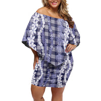 Hawaiian Ohia Lehua Lei Family Matching Off Shoulder Short Dress and Hawaiian Shirt Plaid Palaka Uliuli hohonu Pattern - Polynesian Pride