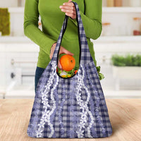 Hawaiian Ohia Lehua Lei Grocery Bag Plaid Palaka Uliuli hohonu Pattern LT9 - Polynesian Pride