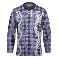 Hawaiian Ohia Lehua Lei Hockey Jersey Plaid Palaka Uliuli hohonu Pattern LT9 Unisex Navy - Polynesian Pride