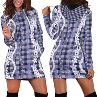 Hawaiian Ohia Lehua Lei Hoodie Dress Plaid Palaka Uliuli hohonu Pattern - Polynesian Pride