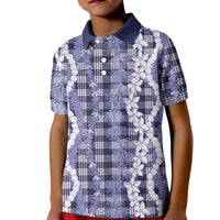 Hawaiian Ohia Lehua Lei Kid Polo Shirt Plaid Palaka Uliuli hohonu Pattern LT9 Kid Navy - Polynesian Pride
