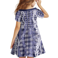 Hawaiian Ohia Lehua Lei Kid Short Sleeve Dress Plaid Palaka Uliuli hohonu Pattern LT9 - Polynesian Pride