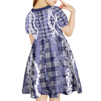 Hawaiian Ohia Lehua Lei Kid Short Sleeve Dress Plaid Palaka Uliuli hohonu Pattern LT9 - Polynesian Pride